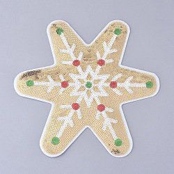 Computerized Embroidery Cloth Iron on/Sew on Patches, Costume Accessories, Paillette Appliques, Snowflake, for Christmas, Dark Khaki, 208x206x0.1mm(DIY-L031-002)