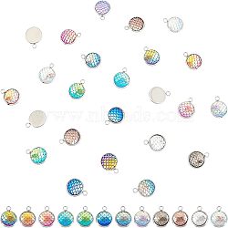 24Pcs 12 Styles Resin Pendants, with 304 Stainless Steel Finding, Flat Round with Mermaid Fish Scale Shaped, Mixed Color, 18x14x3.5mm, Hole: 2mm, 2pcs/style(RESI-UN0001-05)