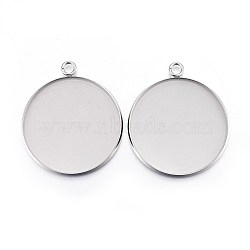 304 Stainless Steel Pendant Cabochon Settings, Plain Edge Bezel Cups, Flat Round, Stainless Steel Color, Tray: 30mm, 36.5x32x2mm, Hole: 3mm(X-STAS-F191-14P-I)