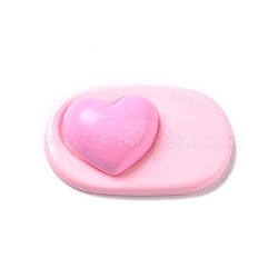 Cute Opaque Resin Cabochons, Oval with Heart, Pink, 22.5x37x10mm(RESI-L037-04E)