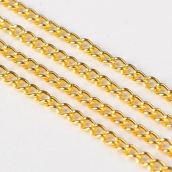 Iron Twisted Chains, Unwelded, Golden Color, with Spool, Size: Chains: about 3.7mm long, 2.5mm wide, 0.7mm thick, about 328.08 Feet(100m)/roll