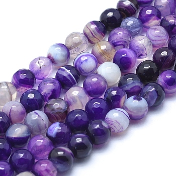 Natural Agate Beads, Dyed, Faceted Round, Purple, 8mm, Hole: 1mm, about 48pcs/strand, 14.1 inch(36cm)