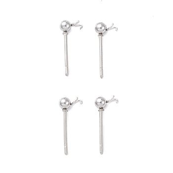 304 Stainless Steel Ball Post Stud Earring Findings, with Loop and 316 Surgical Stainless Steel Pin, Stainless Steel Color, 14x5.5x3mm, Hole: 1.8mm, Pin: 0.7mm