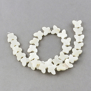 Natural Sea Shell Beads Strands, Butterfly, Creamy White, 11.5x14~15x3mm, Hole: 0.8~0.9mm, about 30pcs/strand, 11.4 inch