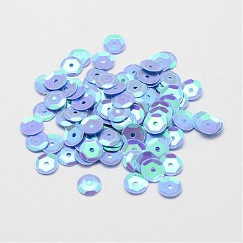 Plastic Paillette Beads, Semi-cupped Sequins Beads, Center Hole, Light Sky Blue, 12x0.5mm, Hole: 1mm