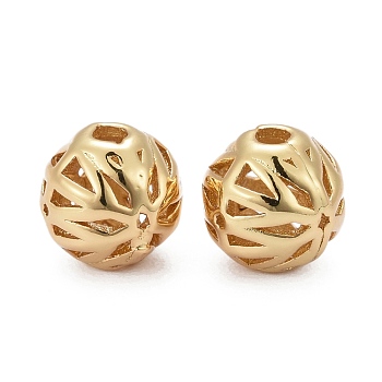Hollow Brass Beads, Long-Lasting Plated, Round, Real 18K Gold Plated, 3/8 inch(10mm), Hole: 0.7mm