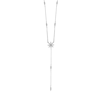 SHEGRACE Rhodium Plated 925 Sterling Silver Pendant Necklaces, with Grade AAAA Cubic Zirconia, Star, Platinum, 15.35 inch(39cm)