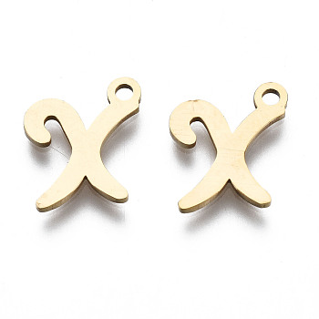 201 Stainless Steel Charms, Laser Cut, Alphabet, Golden, Letter.X, 11.5x9.5x1mm, Hole: 1.4mm