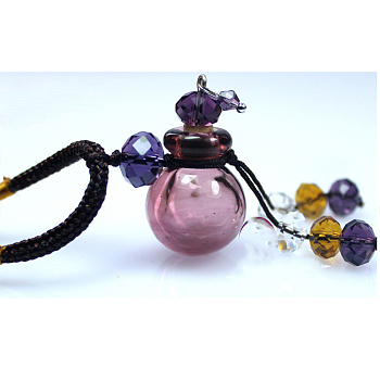 Lampwork Perfume Bottle Pendant Necklace with Polyester Chains and Plastic Dropper, Plum, 11.42~14.96 inch(29~38cm)