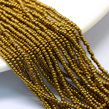 Plated Glass Seed Bead Strands, Round Hole, Golden Plated, 2x1~2mm, Hole: 0.5mm, about 12strands/bundle, 12bundles/bag, 80cm/strand, 31.4 inch