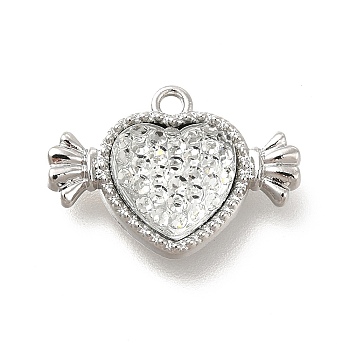 Transparent Clear Resin Rhinestone Charms, Heart Charms, with Alloy Findings, Platinum, 15x21x4.5mm, Hole: 1.6mm
