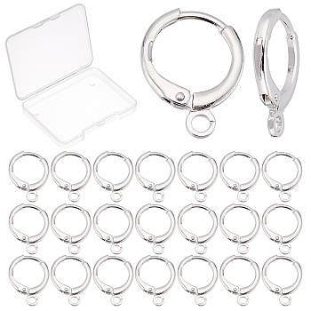 25Pairs Brass Huggie Hoop Earring Findings, with Horizontal Loops, Long-Lasting Plated, Real Platinum Plated, 12 Gauge, 14.7x11.7x2mm, Hole: 1.8mm