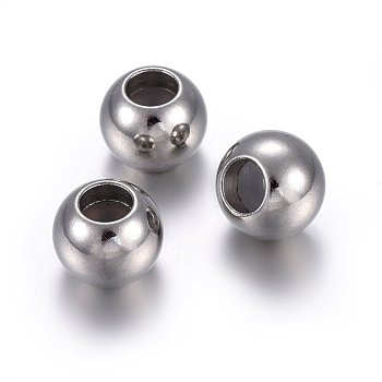 201 Stainless Steel Beads, with Rubber Inside, Slider Beads, Stopper Beads, Rondelle, Stainless Steel Color, 8x6mm, Hole: 2mm