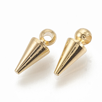 Brass Charms, Cone, Nickel Free, Real 18K Gold Plated, 10x4mm, Hole: 1mm