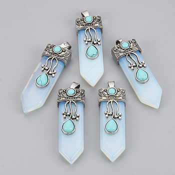Opalite Pendants, with Alloy Findings, Sword, Antique Silver, 49~55x16x10~11mm, Hole: 6.5x3mm