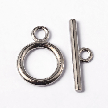 Alloy Toggle Clasps, Tibetan Style Jewelry Components, Cadmium Free & Nickel Free & Lead Free, Platinum, Ring: 18.7x14x1.7mm, Hole: 3mm, Bar: 22.6x6x2mm, Hole: 3mm