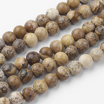 Natural Picture Jasper Bead Strands, Round, 6~6.5mm, Hole: 1mm, about 60pcs/strand, 14.9 inch(38cm)