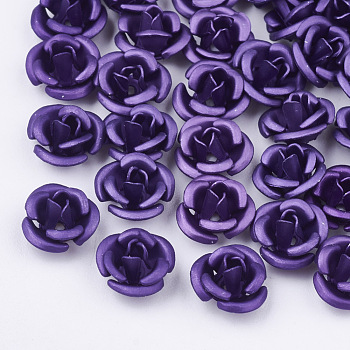 Aluminum Beads, Frosted, Long-Lasting Plated, 3-Petal Flower, DarkSlate Blue, 6x4.5mm, Hole: 0.8mm