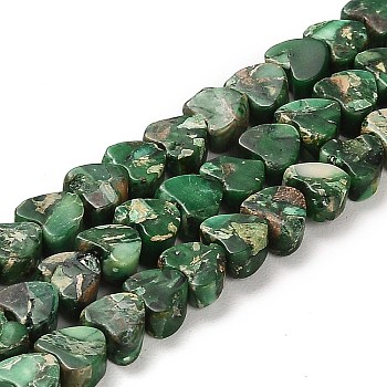 Synthetic Regalite/Imperial Jasper/Sea Sediment Jasper Beads Strands, Dyed, Heart, Green, 5x6x3~3.5mm, Hole: 1.2mm, about 81~84pcs/strand, 15.94~16.26 inch(40.5~41.3cm)