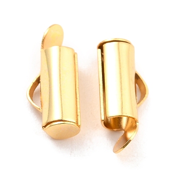 304 Stainless Steel Slide On End Clasp Tubes, Slider End Caps, Real 18K Gold Plated, 13x6x4mm, Hole: 3x1mm, Inner Diameter: 3mm