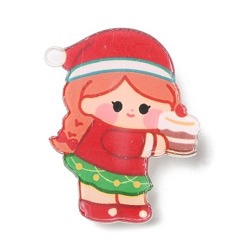 Christmas Theme Acrylic Brooch, with 201 Stainless Steel Pin, Girl, 32.5x27x7mm