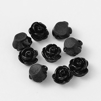 Rose Flower Opaque Resin Beads, Black, 9x7mm, Hole: 1mm
