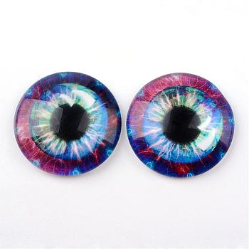 Glass Cabochons for DIY Projects, Half Round/Dome with Dragon Eye Pattern, Medium Orchid, 10x3.5mm