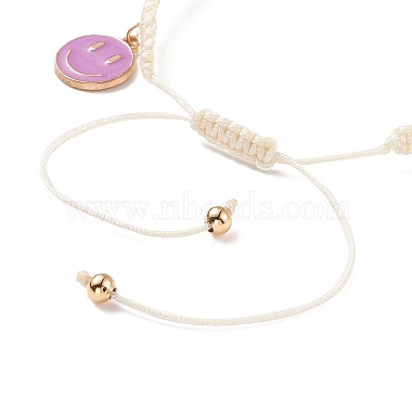 Round Glass Braided Bead Bracelet with Alloy Enamel Smiling Face Charm for Women(BJEW-JB08233-04)-5
