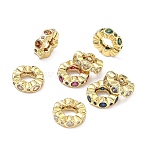 Brass Micro Pave Cubic Zirconia European Beads, Rondelle Wheel Large Hole Beads, Rack Plating, Long-Lasting Plated, Cadmium Free & Lead Free, Real 18K Gold Plated, Mixed Color, 10x3mm, Hole: 4.8mm(KK-P345-03G)