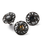 Natural Labradorite Round Open Cuff Rings, Red Copper Tone Brass Ring for Women, Inner Diameter: Adjustable(RJEW-A041-06R)