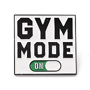 Gym Mode Word Enamel Pin, Square Alloy Enamel Brooch for Backpack Clothes, Electrophoresis Black, Seashell Color, 29x30x10mm, Pin: 1mm(JEWB-O008-E01)