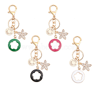 4Pcs 4 Colors Rhinestone Enamel Flower Pendant Keychain with AlloyCharm, for Keychain, Purse, Backpack Ornament, Mixed Color, 12.7cm, 1pc/color(KEYC-GL0001-08)