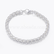 304 Stainless Steel Wheat Chain Bracelets, with Lobster Claw Clasps, Silver Color Plated, 8-1/4 inch(210mm)x6mm(BJEW-I252-09S)
