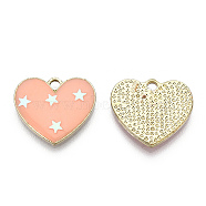 Alloy Pendants, with Enamel, Heart with Star, Light Gold, Light Salmon, 15.5x17.5x1.5~2.5mm, Hole: 2mm(PALLOY-S177-13C)