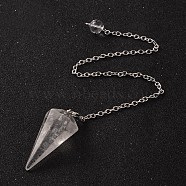 Platinum Tone Brass Crystal Cone Hexagonal Pointed Dowsing Pendulums, with Lobster Claw Clasps, 230x3mm(MAK-M015-01I)