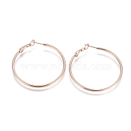 304 Stainless Steel Big Hoop Earrings, Hypoallergenic Earrings, Ring Shape, Rose Gold, 13 Gauge, 47.5x45x1.8mm, Pin: 0.7mm(EJEW-L222-12C)