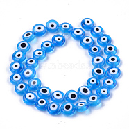 Handmade Evil Eye Lampwork Beads Strands, Flat Round, Deep Sky Blue, 9.5x3.5mm, Hole: 1.2mm, about 38pcs/strand, 14.1 inch~14.5 inch(LAMP-S191-02C-05)