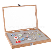Wood Presentation Boxes for Badge Storage and Display, with Glass Window and Iron Clasp, Rectangle, Light Grey, 35x24.7x5.05cm(CON-WH0089-11A)