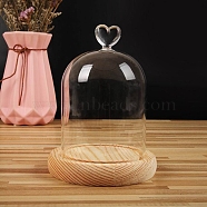 Heart Shaped Top Clear Glass Dome Cover, Decorative Display Case, Cloche Bell Jar Terrarium with Wood Base, BurlyWood, 90x140mm(BOTT-PW0003-001B-B04)