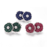 Brass Ear Studs, with Micro Pave Cubic Zirconia, Flower, Mixed Color, 24.5x6mm, Pin: 0.8mm(EJEW-I221-01)
