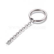 304 Stainless Steel Split Key Ring Clasps, For Keychain Making, with Extended Cable Chains, Stainless Steel Color, 80mm, Ring: 28x3mm(STAS-L226-009B)
