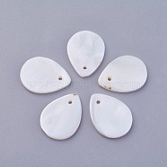 Shell Pendants, Dyed, teardrop, White, 20x15x2mm, Hole: 1.4mm(BSHE-P026-03C)