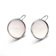 304 Stainless Steel Leverback Earring Settings, Flat Round, Stainless Steel Color, Tray: 16mm, 27x18x16mm, Pin: 0.7mm(STAS-F191-03P-16mm)