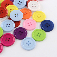 4-Hole Plastic Buttons, Flat Round, Mixed Color, 24.5x2.5mm, Hole: 2mm(X-BUTT-R034-057)