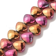Electroplate Glass Bead Strands, Metallic Full Plated, Heart, Orchid, 12x13x7mm, Hole: 1mm, about 55pcs/strand, 25.51''(64.8cm)(EGLA-P050-FP01)