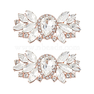 2Pcs Alloy Rhinestone Shoe Decorations, Detachable Shoe Buckle Clips, with Iron Findings, Flower, Rose Gold, 30.5x62x12mm(AJEW-FG0003-73A)
