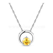 SHEGRACE Rhodium Plated 925 Sterling Silver Pendant Necklace, Round with AAA Cubic Zirconia, Gold, 17.7 inch(JN129E)