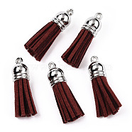 Faux Suede Tassel Pendant Decorations, with CCB Plastic Cord Ends, Platinum, Dark Red, 35~37x10mm, Hole: 1.8mm(X-FIND-T002-A13)