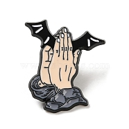 Black Zinc Alloy Brooches, Praying Hand Enamel Pins, Bat, 28x26x1.5mm(JEWB-M030-01C-EB)