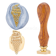 Brass Wax Seal Stamp, with Rosewood Handle, for Post Decoration, DIY Card Making, Ice Cream Pattern, Golden, 2.5cm(AJEW-WH0192-029)